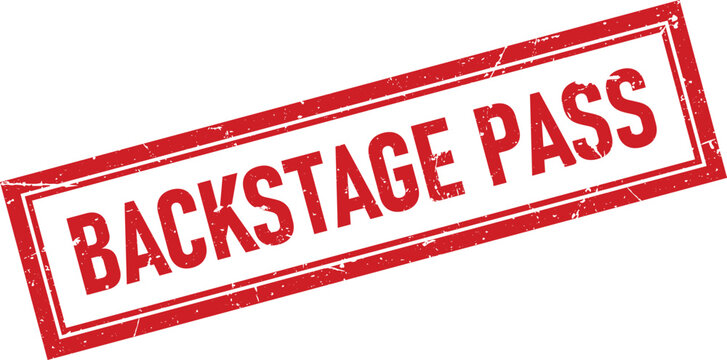 Red rubber stamp impression with the bold text Backstage Pass for concerts and exclusive event access
