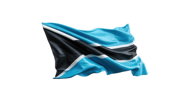 Waving botswana national flag fabric texture with blowing wind on transparent background