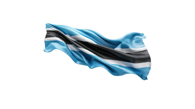 Waving botswana national flag fabric texture with rendered flowing fabric on transparent background