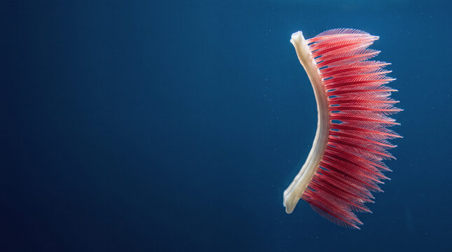 Fish gill structure illuminated in blue water for aquatic biology and scientific research