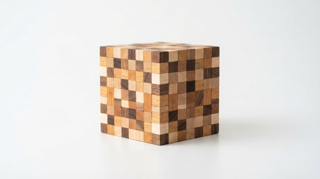 Wooden block puzzle cube made of small square pieces