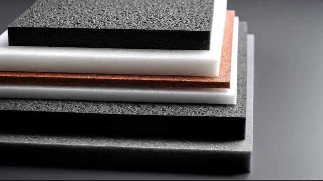 Multicolored foam insulation panels stacked creating abstract texture