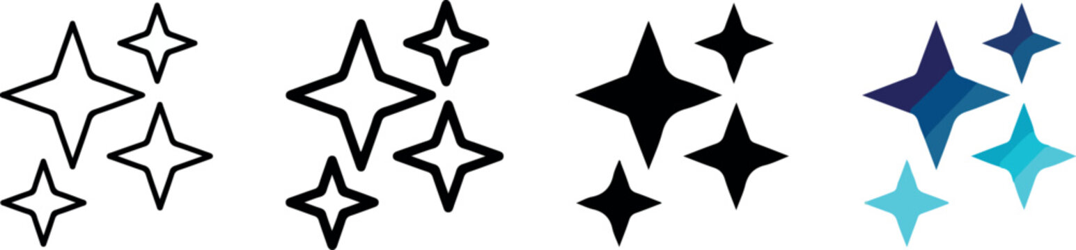 Four sparkling stars icon pack 