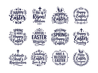 Naklejka premium Collection of hand lettered easter quotes and phrases in a distressed ink style