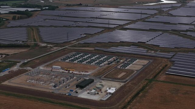 Aerial View of Cleve Hill Solar Park and Energy Storage Site in Kent, UK