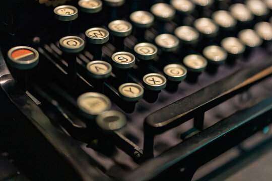 Vintage black typewriter displayed in Regensburg museum