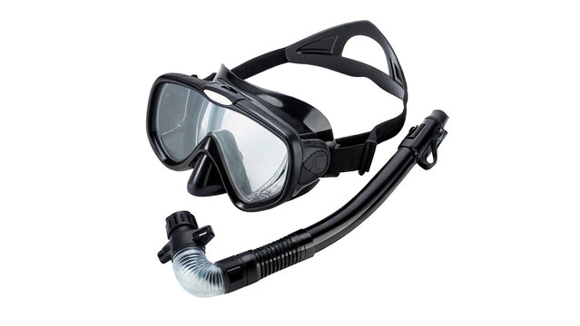 Black professional diving mask goggles snorkeling sport gear isolated on a white background