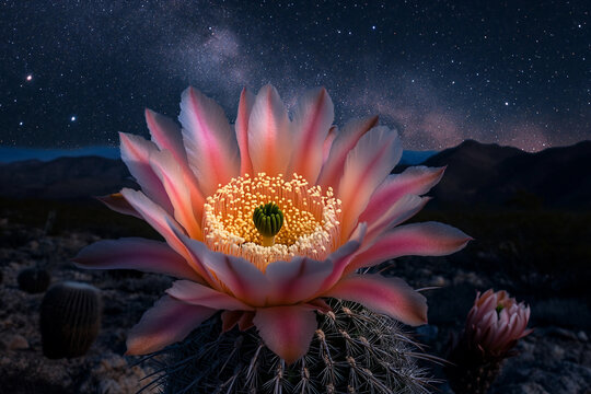 Generative AI illustration of magical forest filled with night blooming flowers like moonflower eveningprimrose and nightphlox glowing in moonlight