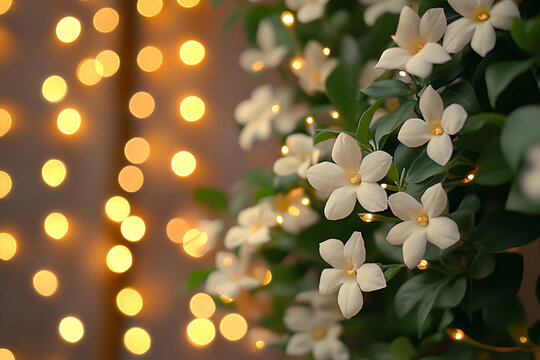 Generative AI illustration of magical forest filled with night blooming flowers like moonflower eveningprimrose and nightphlox glowing in moonlight