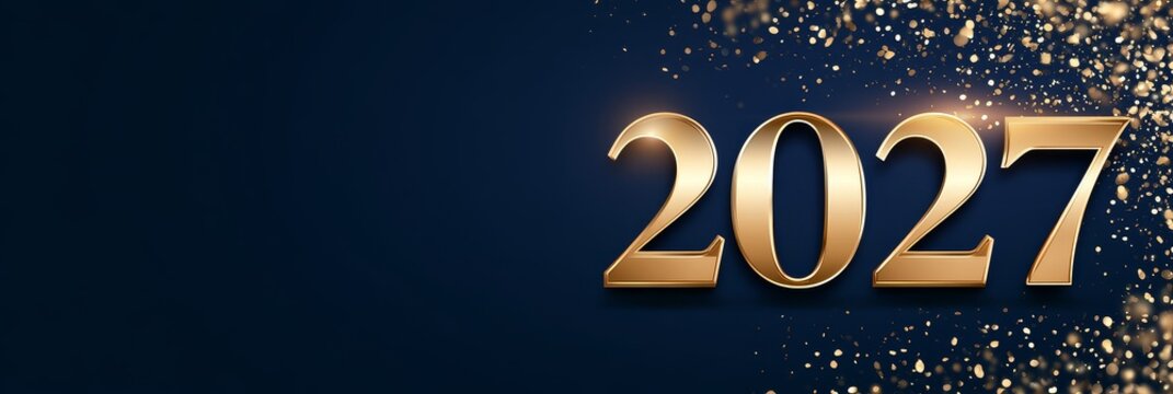 Elegant 2027 new year background with gold sparkles and copy space for celebration and corporate goals