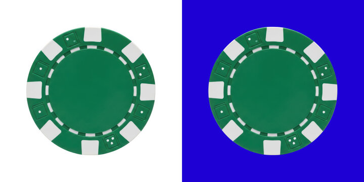 Two single green poker chips for casino gambling games