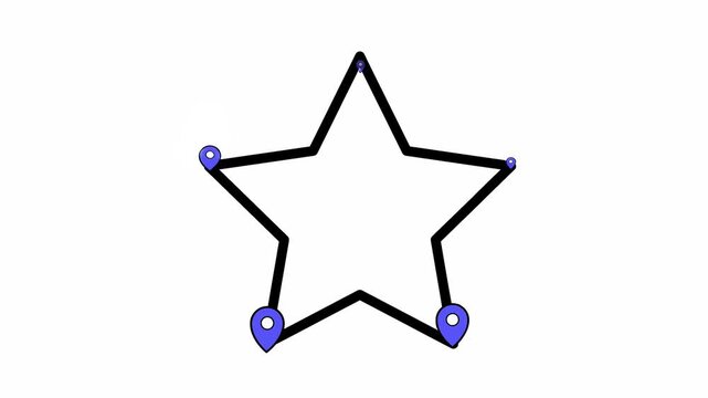 Animated sequence of a star shape with blue location pins