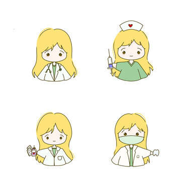 Four Pack PNG Transparent Chibi illustration of little girl Healthcare - Yellow