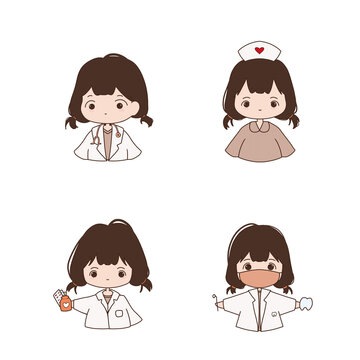 Pack PNG Transparent Chibi illustration of little girl Healthcare - Red