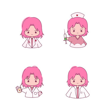 Adorable Pack Chibi illustration PNG transparent of girl Healthcare - Pink