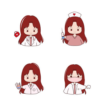 Set Chibi illustration of girl Healthcare png transparent - Red