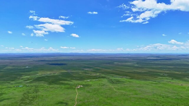 Aerial View of Ruoergai Grassland in China Summer Sky and Clouds