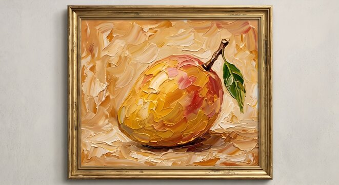Framed Ripe Golden Yellow Mango Oil Painting Vintage Gold Wall Art Print