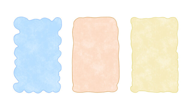 Vintage wavy frames on a white background. Set of hand-drawn pastel curvy scalloped borders with textured effect. Cute colorful elegant craft design icons, line art elements, cozy cottagecore style.