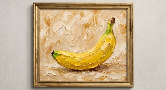 Framed Ripe Yellow Banana Still Life Oil Painting Vintage Gold Wall Canvas