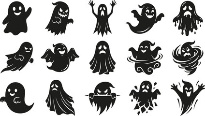Obraz premium A spooky collection of ghost silhouettes in a halloween vector bundle for fun holiday party design projects and decorations