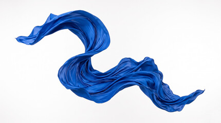 Obraz premium abstract blue paint splashes on white background. Blue cloth. A single flowing piece of vibrant royal blue fabric suspended gracefully in mid-air against a white background.