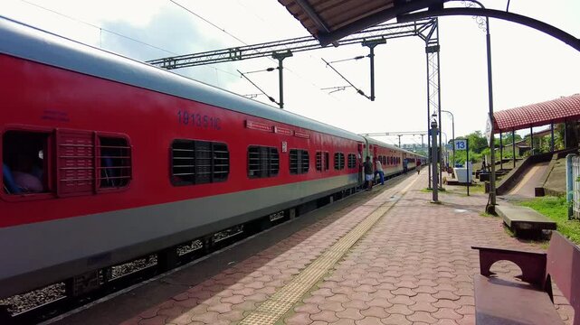 Indian Railway Train Halting at Scenic Rural Station