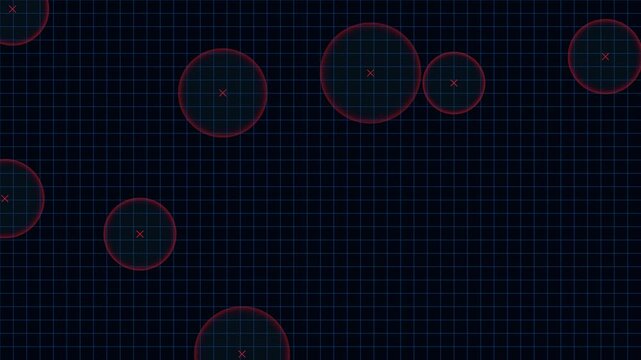 Red target circles with crosshairs on a digital grid background