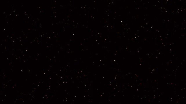 Glowing red and yellow starfield particles moving in dark space