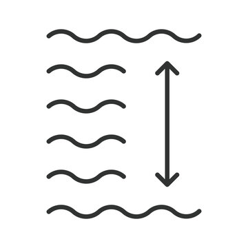 Water waves with depth indicator icon in line design. Sea, ocean, liquid, measurement, level, aqua, surface on white background vector. Water waves editable stroke icon