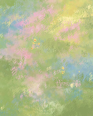 Naklejka premium Hand Drawn Pastel Floral Meadow Wildflowers Top View Vector Background Illustration
