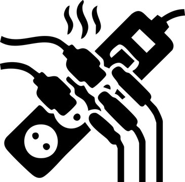 Overloaded power strip fire hazard icon