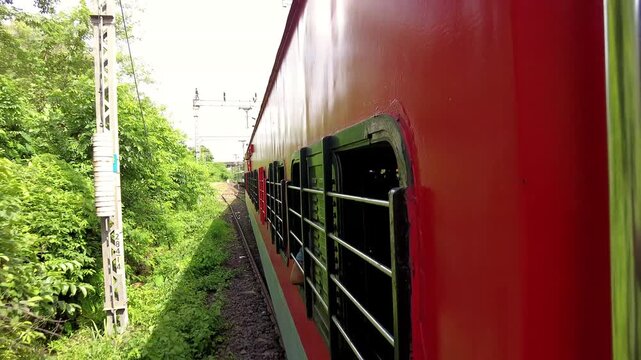 View from Train Door Window While Traveling Through Konkan