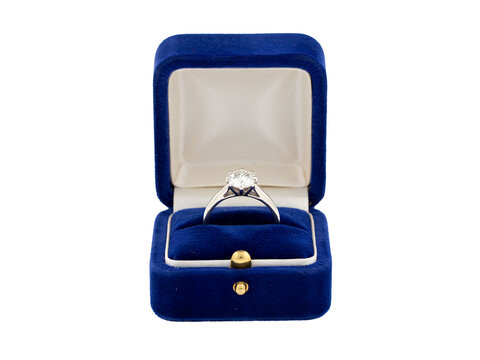 Elegant Diamond Engagement Ring Displayed Inside Blue Velvet Jewelry Box transparent background