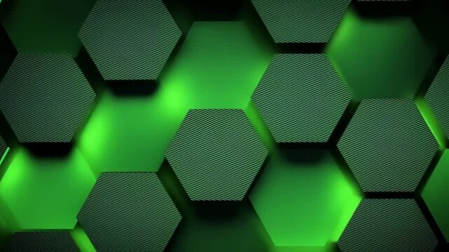 Abstract green glowing hexagons forming a futuristic technology background