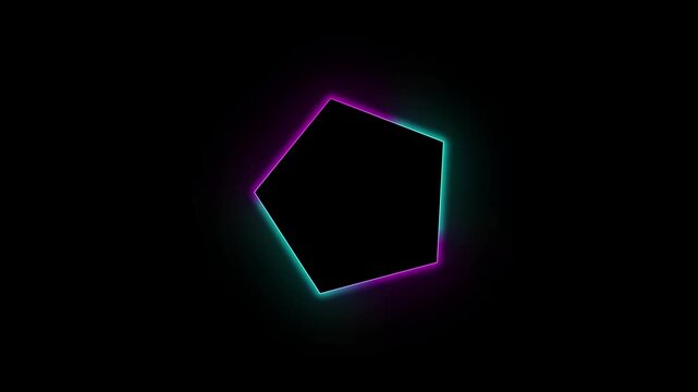 Neon pentagon animation features glowing cyan and purple light lines on black background creating modern futuristic motion graphics clip for digital technology.