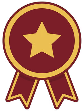 Award Badge Icon with Gold Star and Red Ribbon Achievement Symbol for Mobile Game UI and Corporate Recognition Excellence