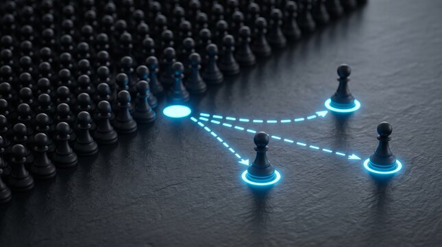 Talent selection concept with highlighted individual in connected network representing recruitment and leadership strategy