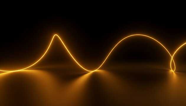 Glowing orange led light strip wavy line on black background
