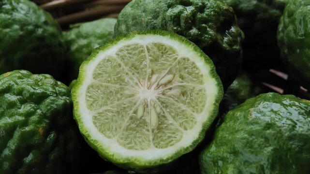 Sliced kaffir limes in a basket