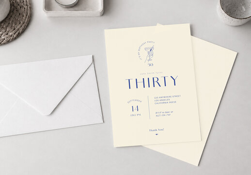 Minimal and Aesthetic Style birthday card with Blue Accents
