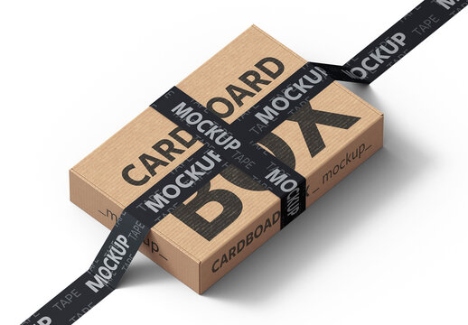 Cardboard Box Packaging with Tape Mockup