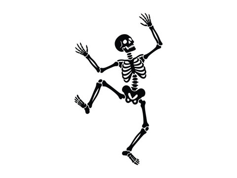Dancing human skeleton silhouette in active poses celebrating halloween spooky party vector design