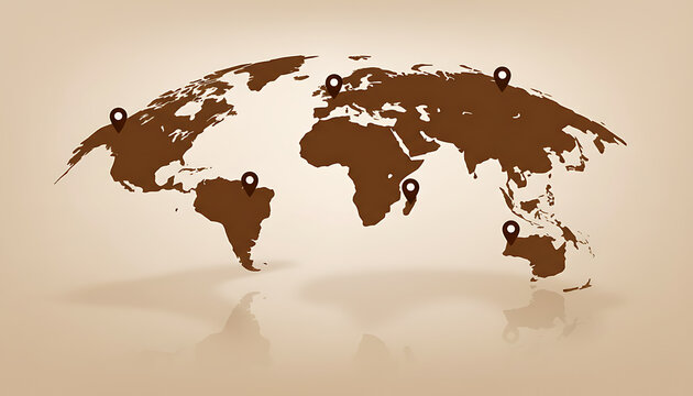 Brown pixelated world map illustration on beige background
