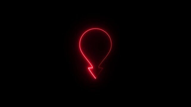 Glowing Neon Down Arrow Location Pin Icon Animation on Black Background, Digital Navigation Marker, GPS Pointer Symbol, red Light 4K Motion Graphics