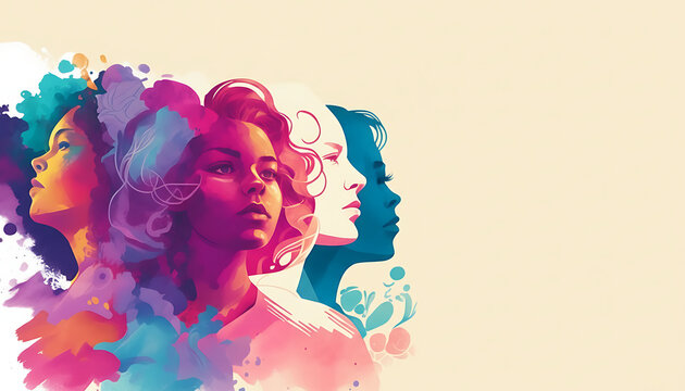 Colorful pixel art portrait of diverse women faces