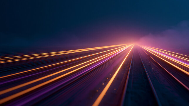 Abstract futuristic light trails with orange and purple colors for speed and technology concepts.