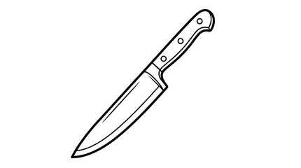 Obraz premium Outline illustration of a chef knife with a black handle and silver blade on a white background