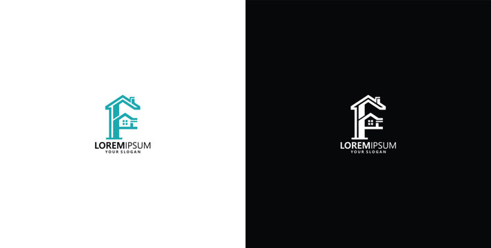 Modern letter F house logo for real estate branding and home construction business featuring a residential roofline silhouette