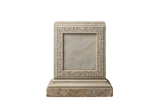 Narrow stone pedestal with geometric relief ornament